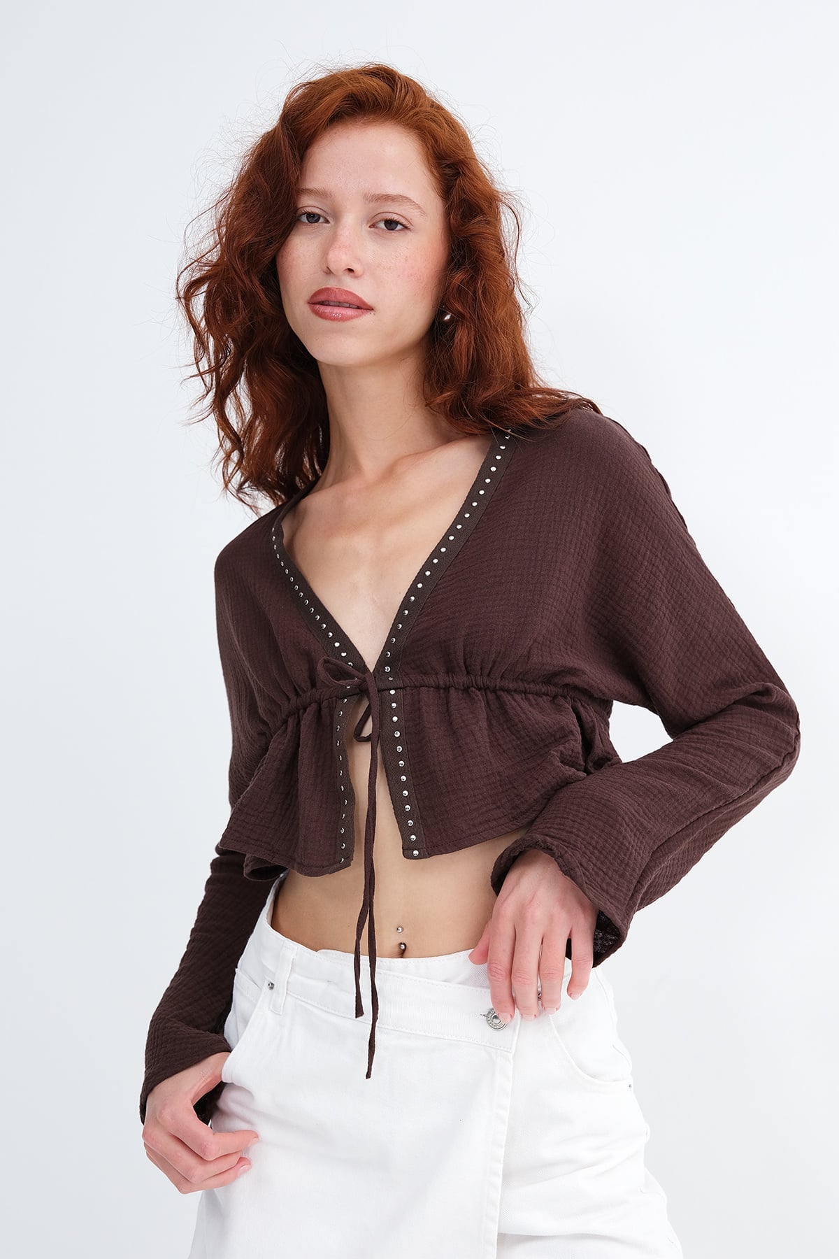 Brown_Tie-Front-Long-Sleeve-Blouse-addax