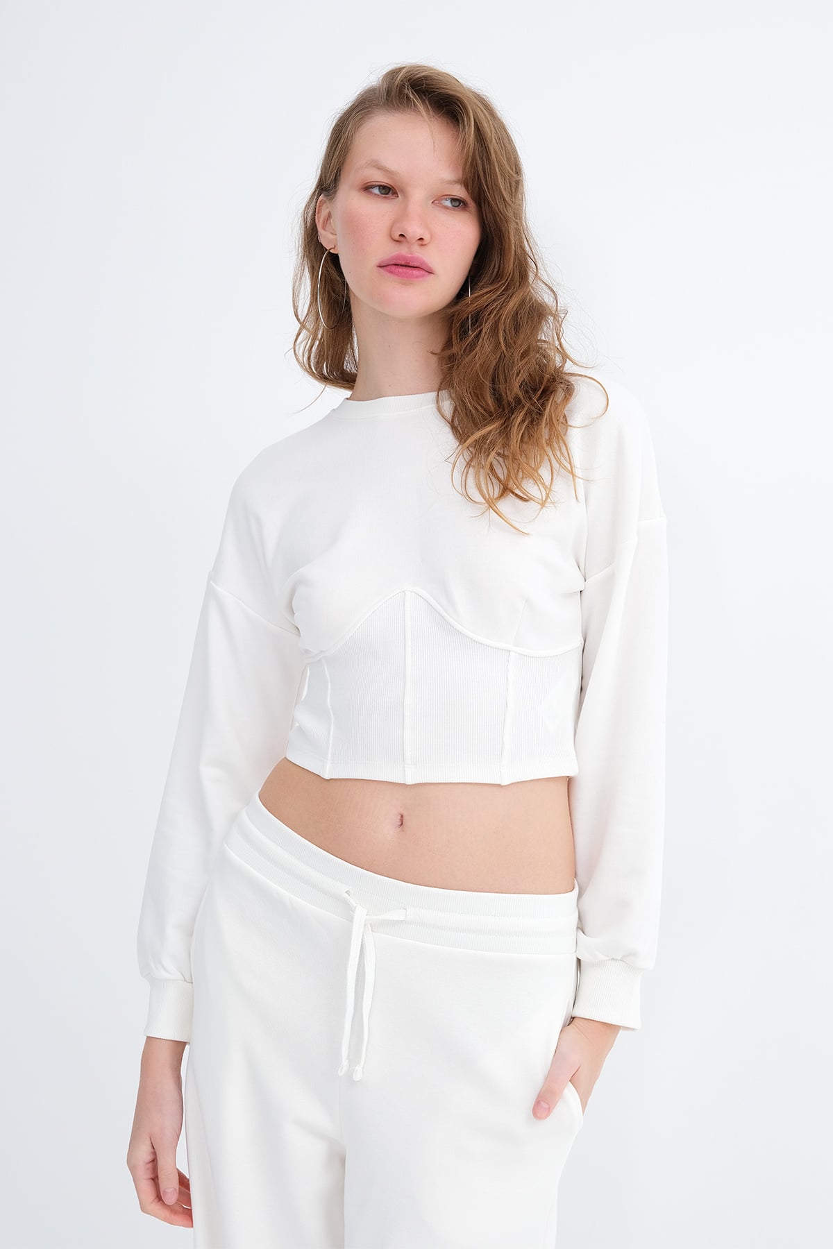Ecru_Corset-Waist-Crop-Sweatshirt-addax