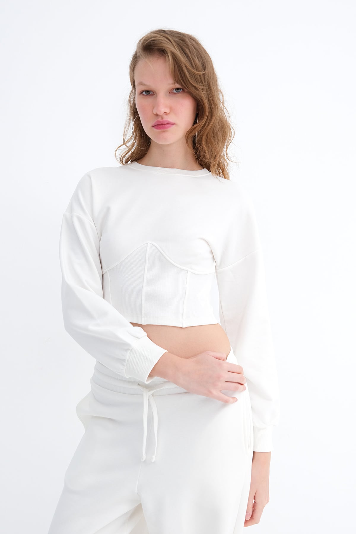 Ecru_Corset-Waist-Crop-Sweatshirt-addax