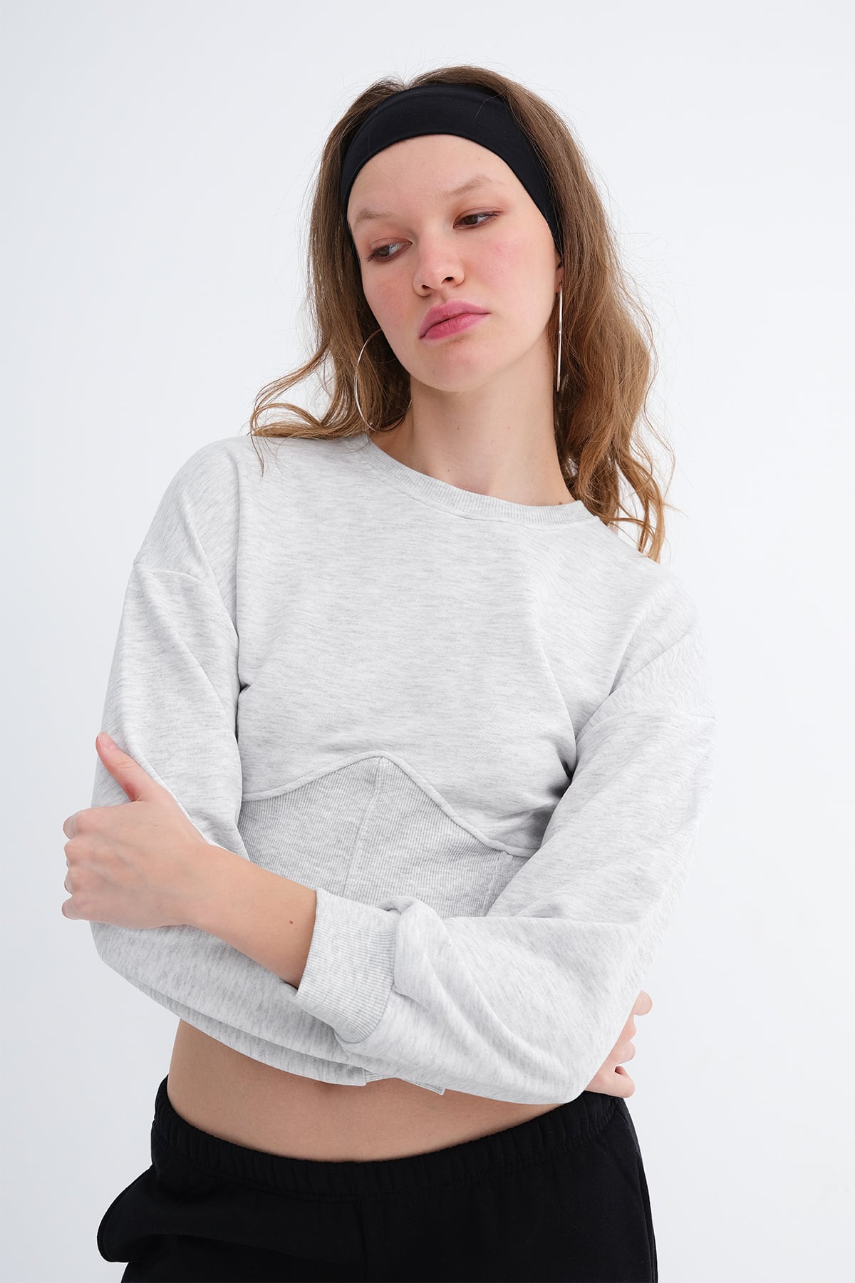 Snow-Melange_Corset-Waist-Crop-Sweatshirt-addax