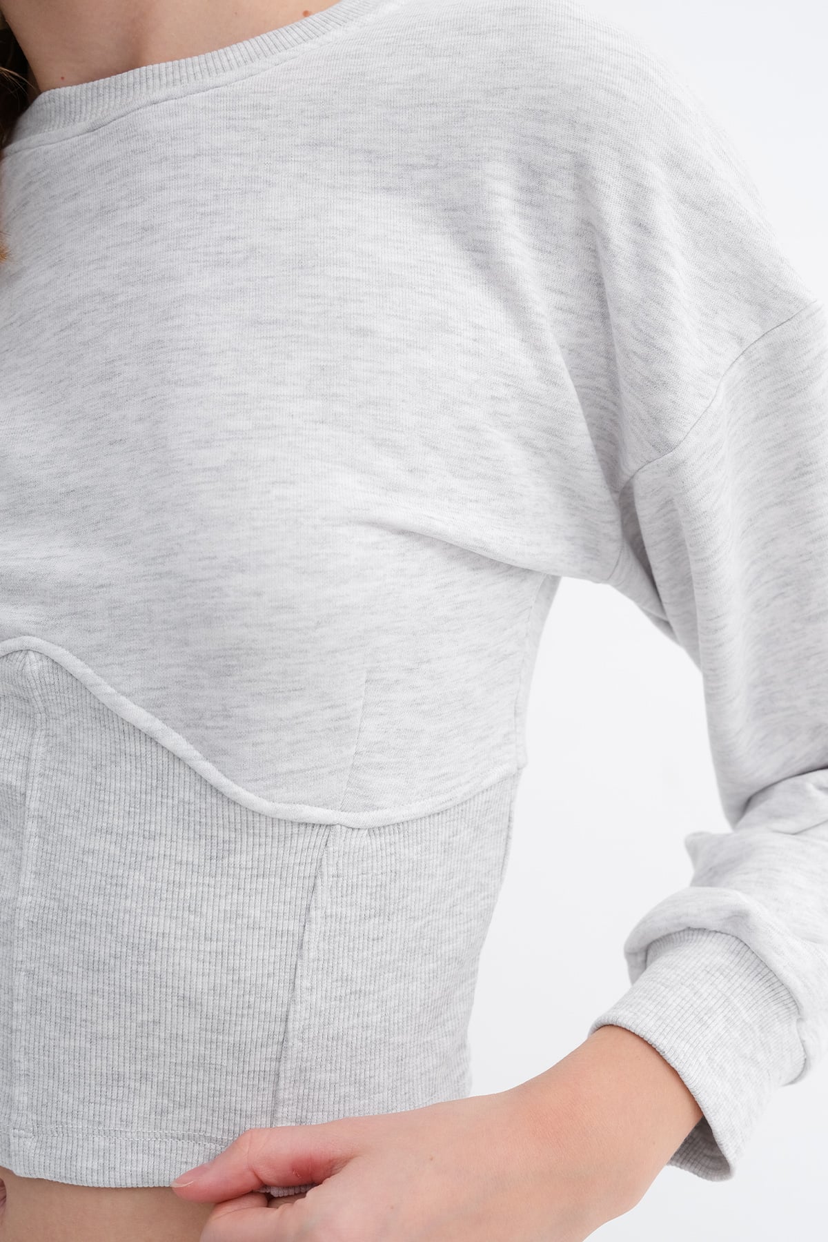 Snow-Melange_Corset-Waist-Crop-Sweatshirt-addax