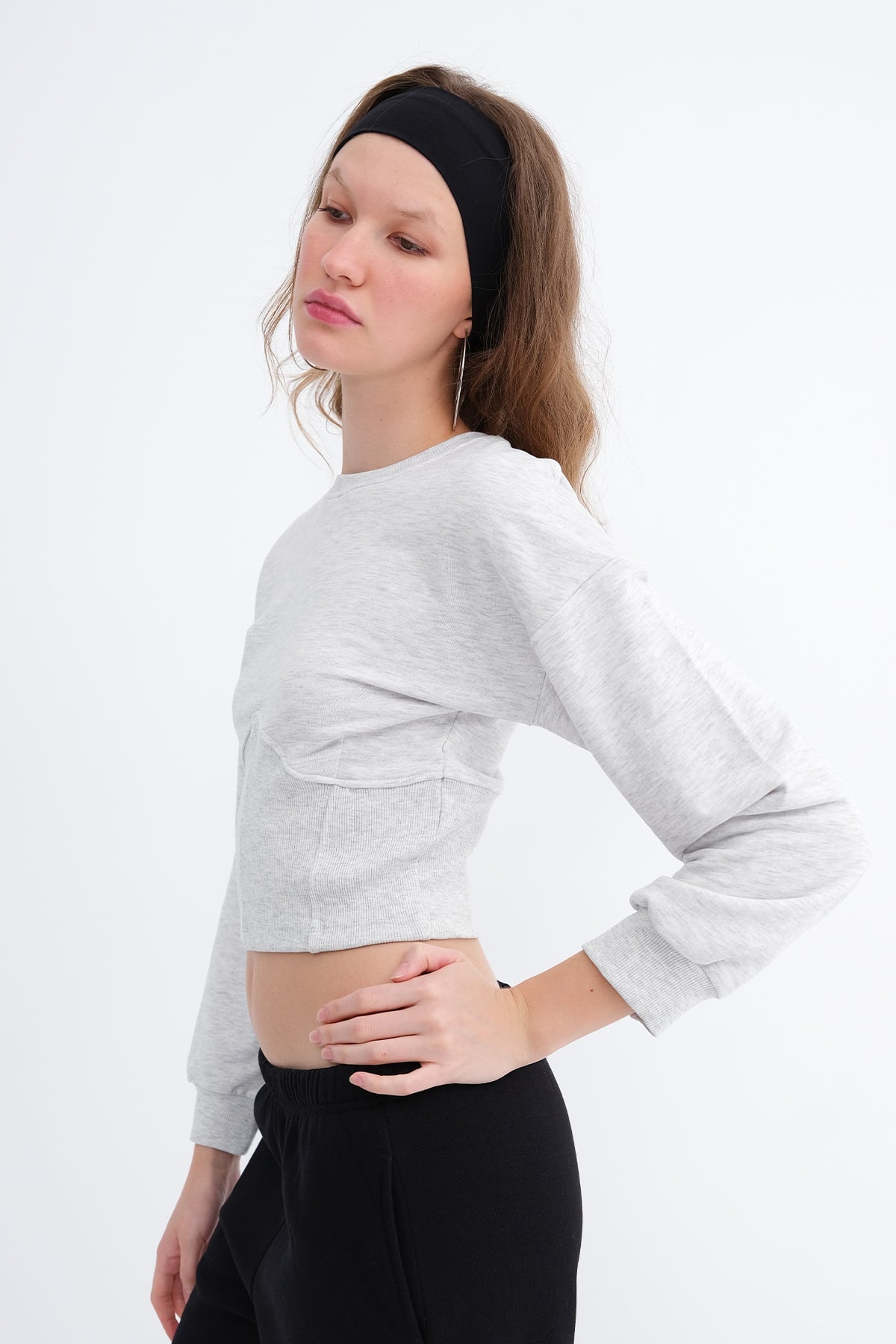 Snow-Melange_Corset-Waist-Crop-Sweatshirt-addax