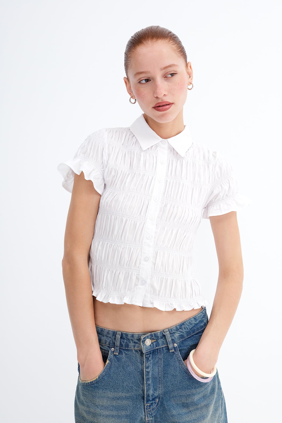 White_Shirred-Detail-Short-Sleeve-Shirt-addax
