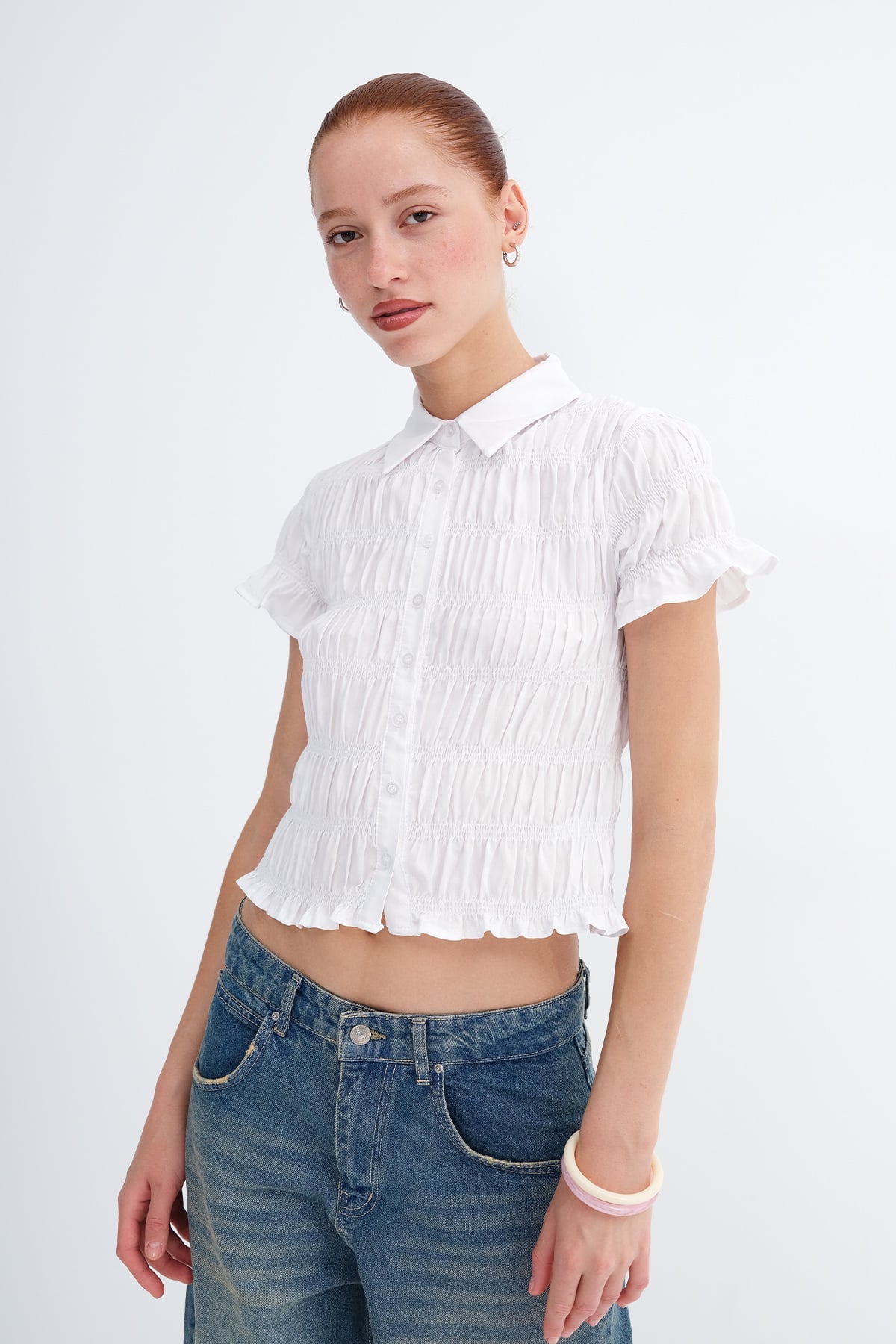 White_Shirred-Detail-Short-Sleeve-Shirt-addax
