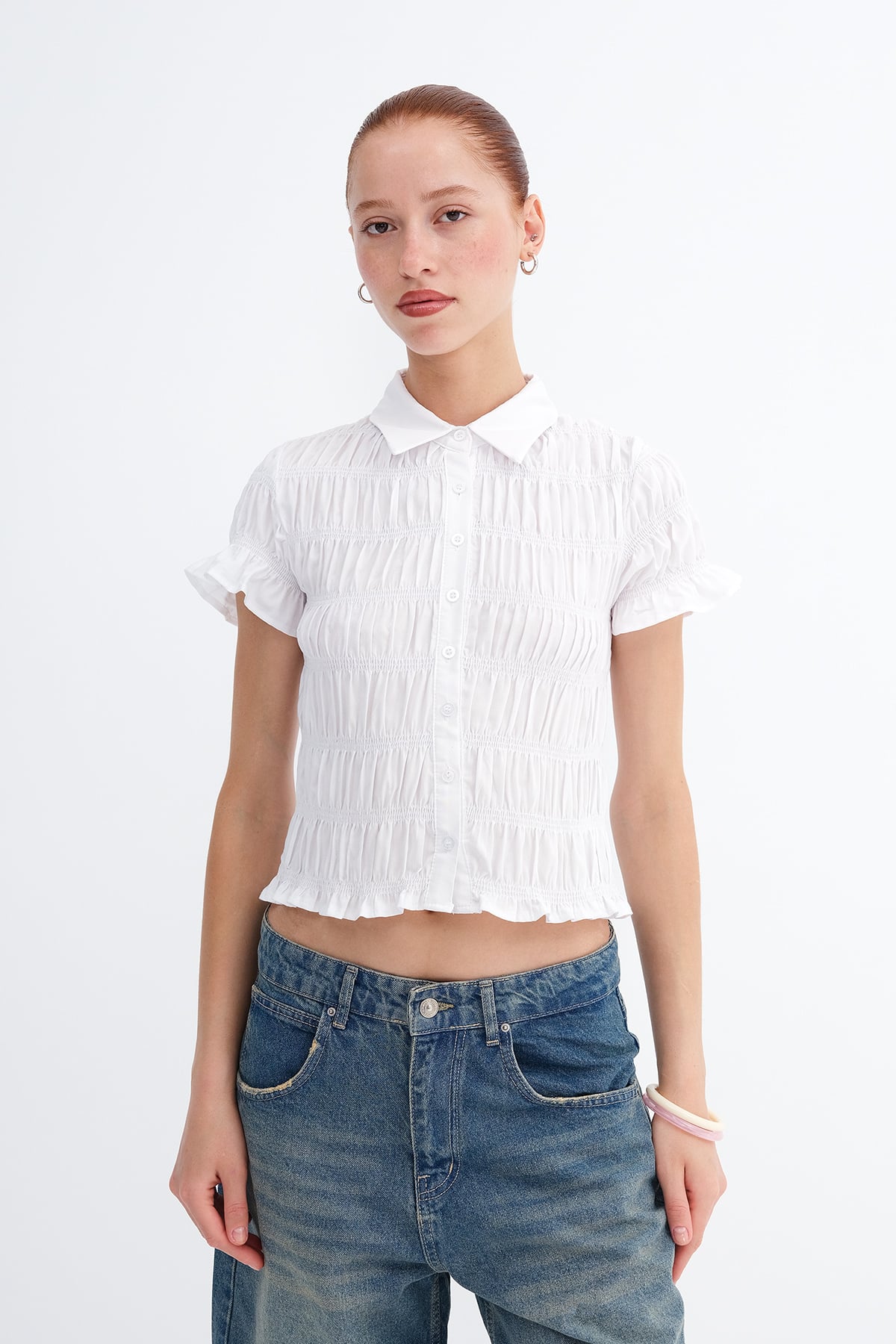 White_Shirred-Detail-Short-Sleeve-Shirt-addax