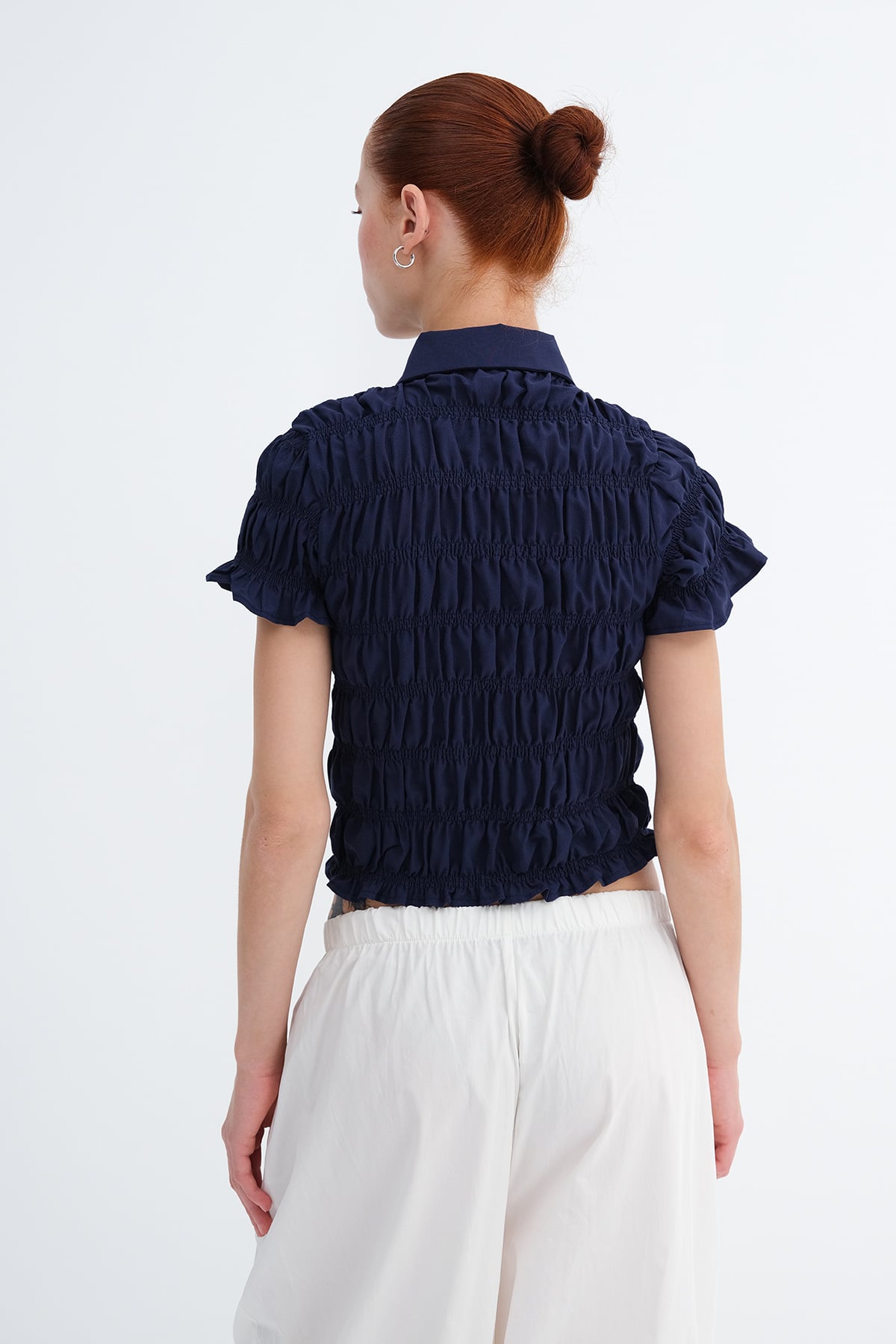 Dark-Night-Blue_Shirred-Detail-Short-Sleeve-Shirt-addax