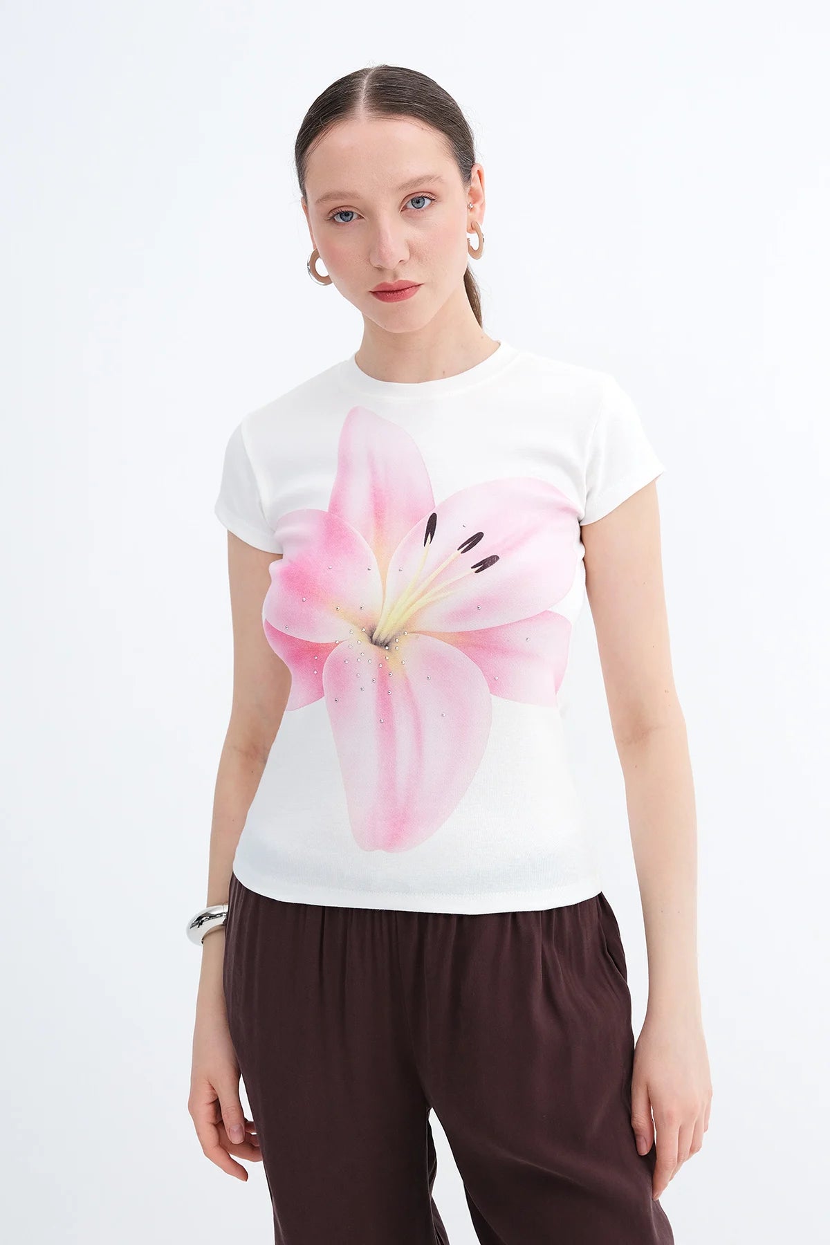 Ecru_Floral-Printed-T-shirt-addax