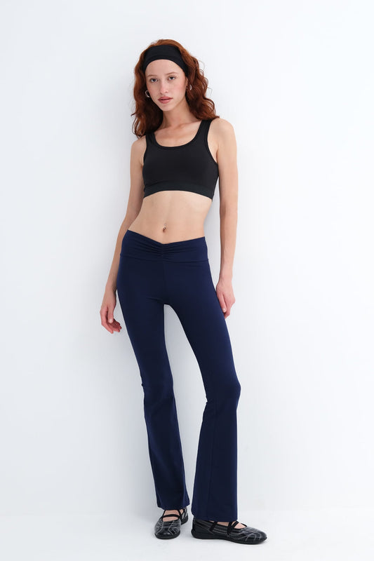 Dark-Night-Blue_Ruched-Front-Flared-Leggings-addax