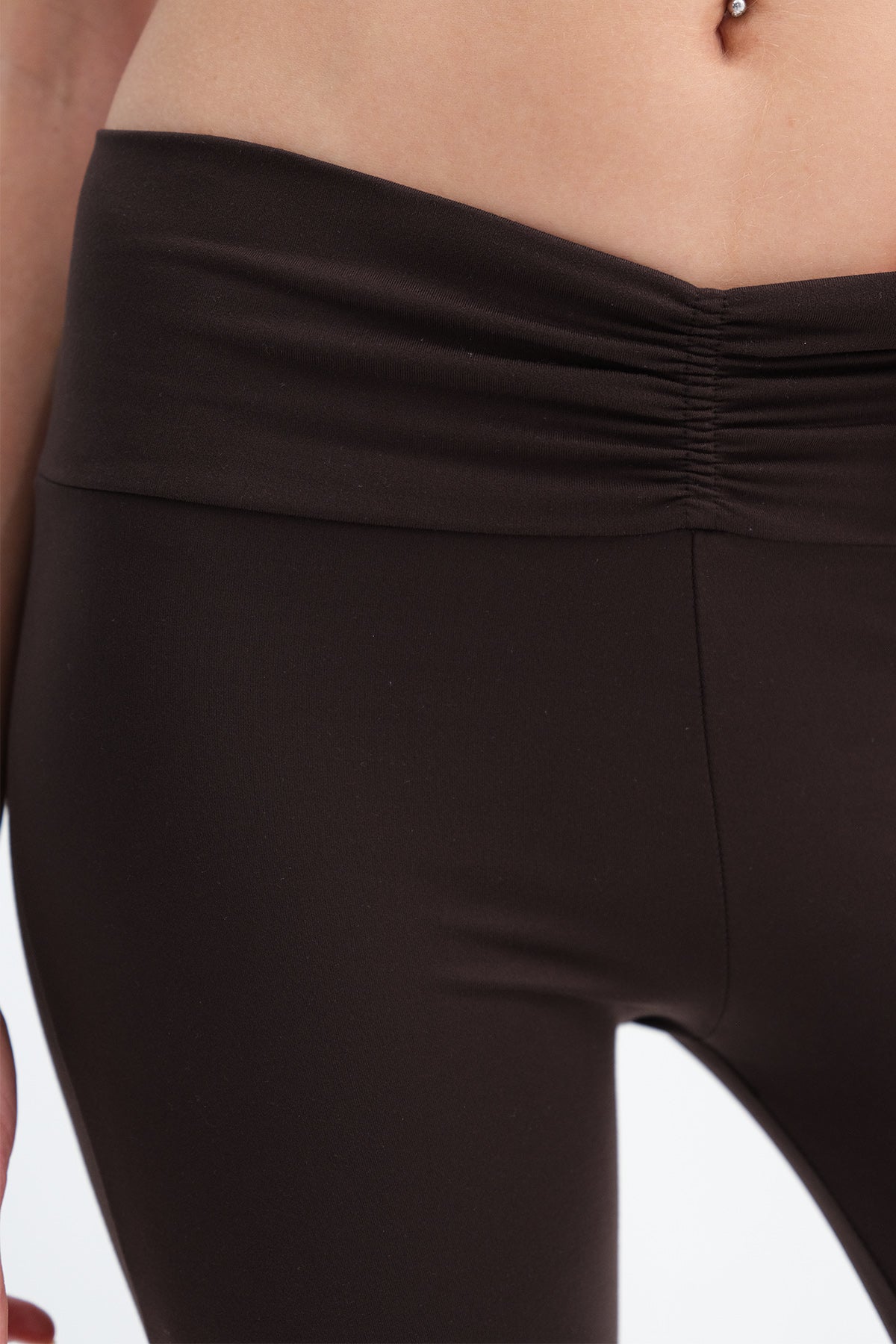 Bitter-Coffee_Ruched-Front-Flared-Leggings-addax