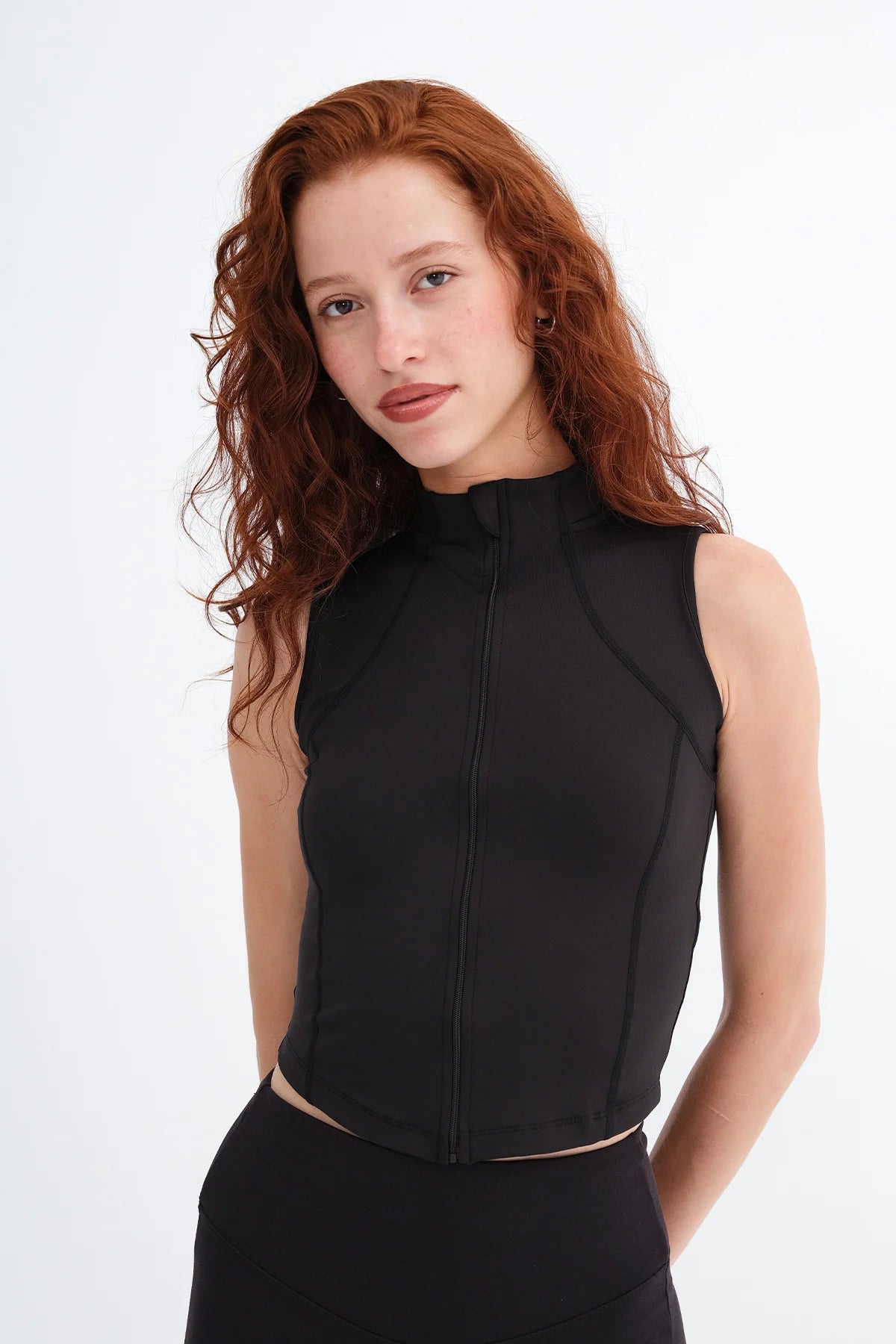 High Neck Zip Up Blouse