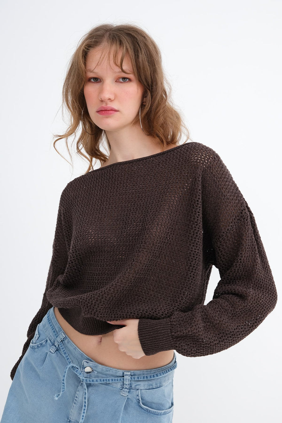 Brown_Openwork-Knit-Sweater-addax