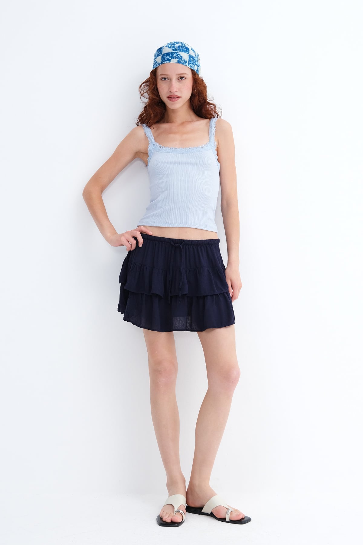 Dark-Night-Blue_Ruffled-Mini-Skirt-addax