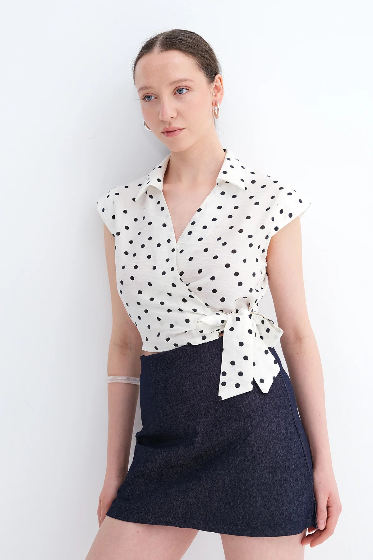 Ecru---Black_Polka-Dot-Shirt-with-Tie- Detail-addax