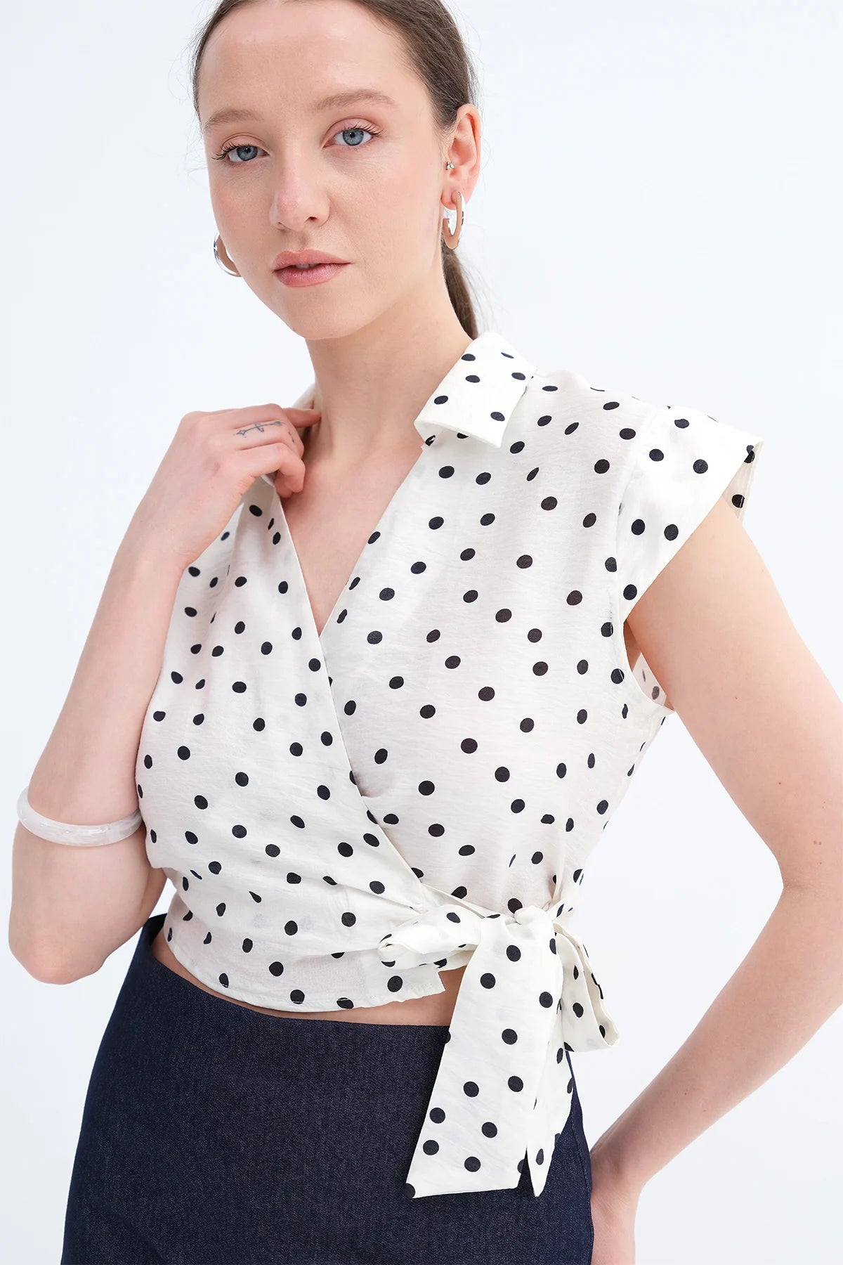 Polka Dot Shirt with Tie Detail
