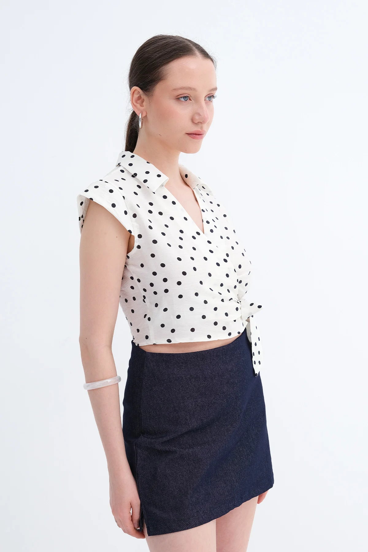 Ecru---Black_Polka-Dot-Shirt-with-Tie- Detail-addax