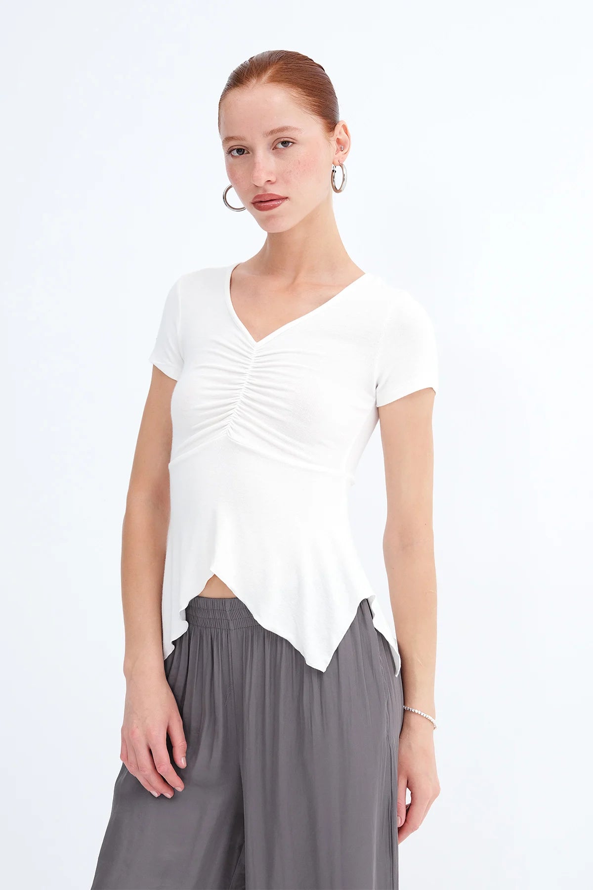 Ecru_Front-Gathered-V-neck-Blouse-addax
