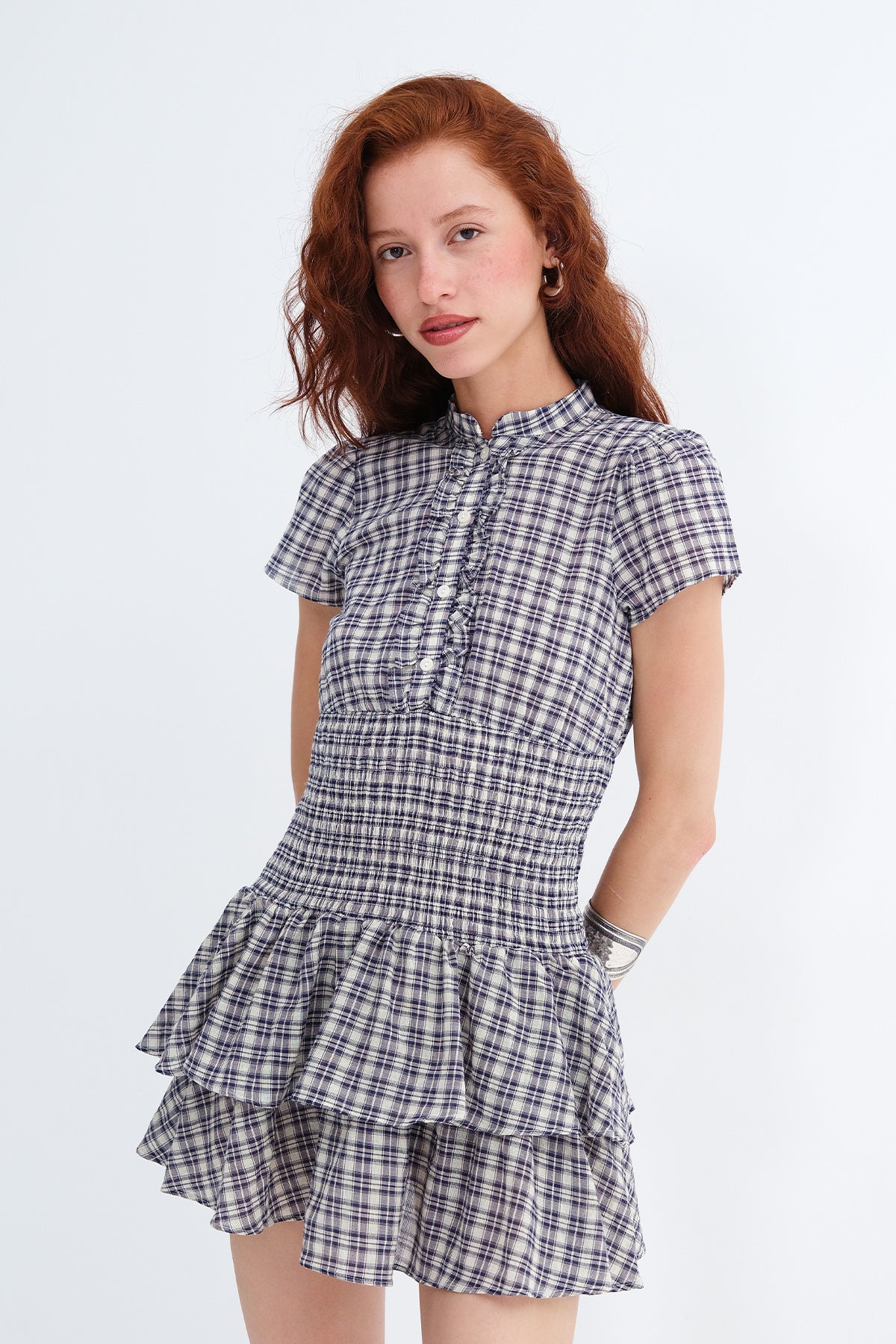 Navy-Blue-stone_Checked-Ruffled-Mini-Dress-addax