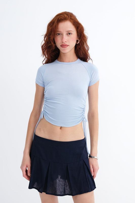 Baby-Blue_Side-Gathered-T-Shirt-addax