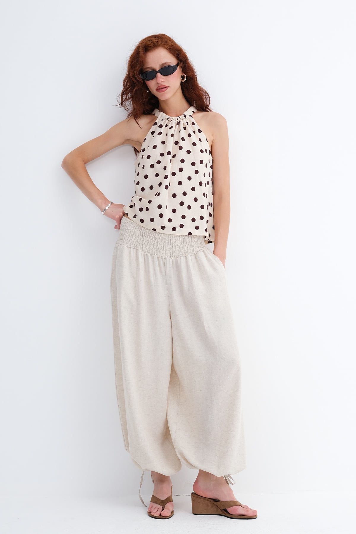 Linen Blend Harem Trousers