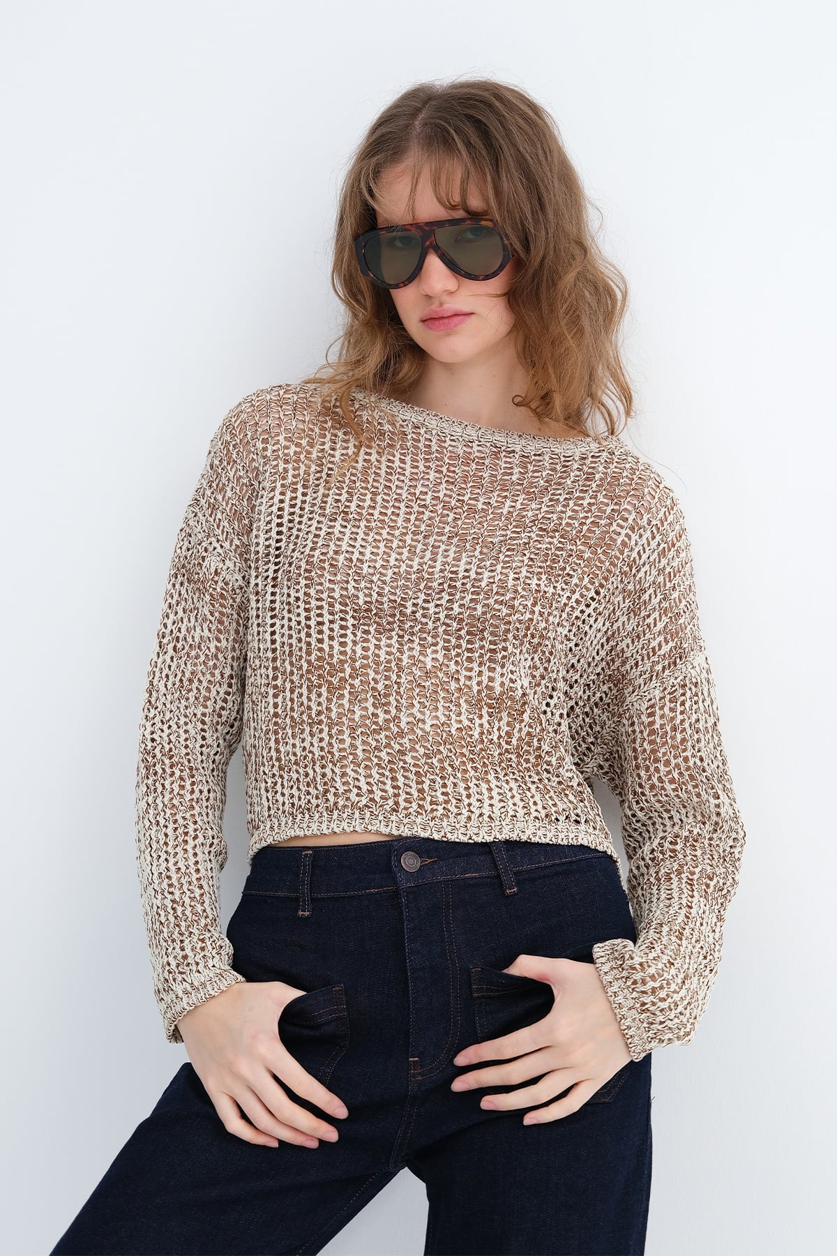 Crew Neck Openwork Knitwear