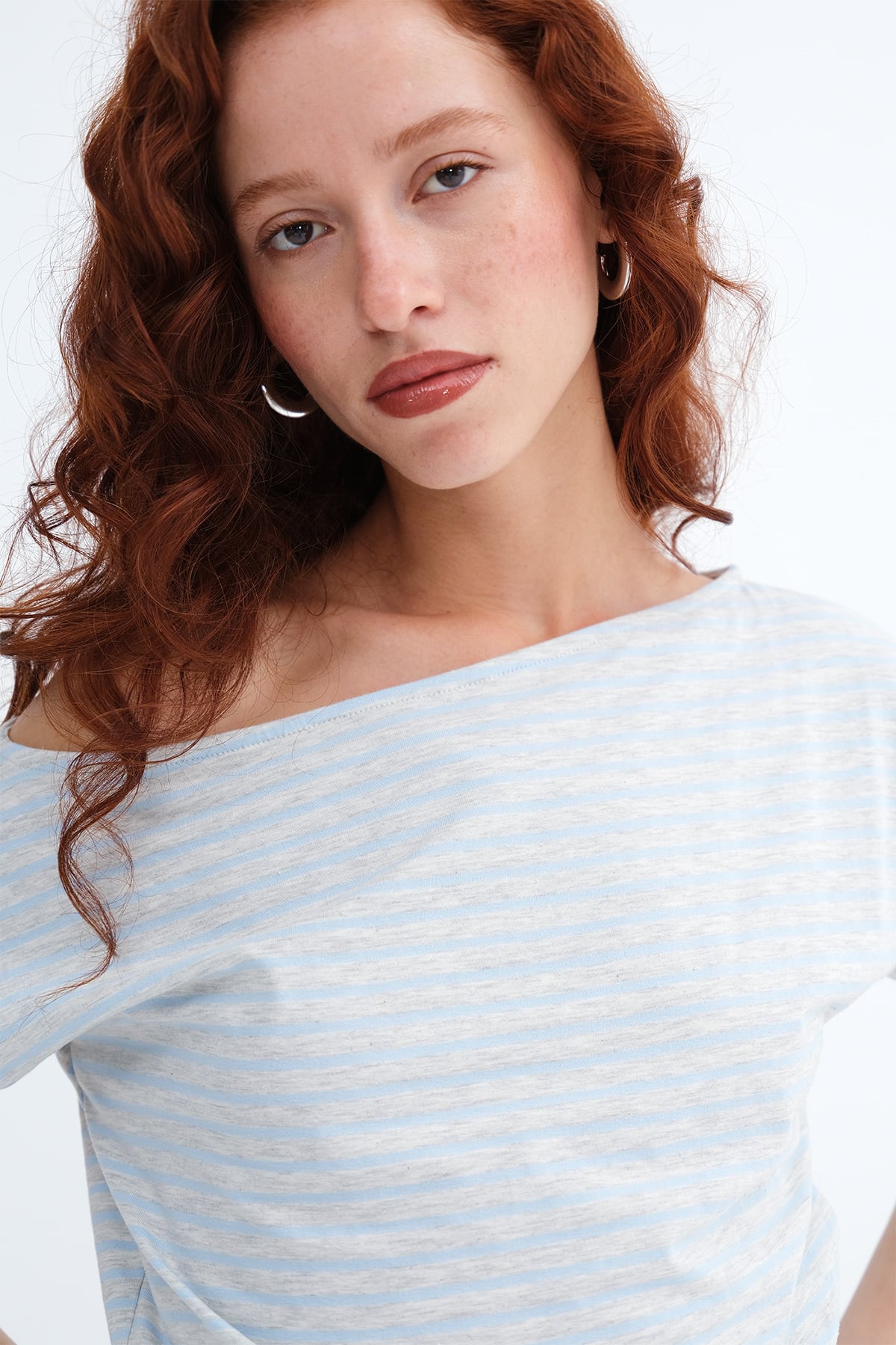 Blue---Grey_Striped-Elastic-Hem-T-Shirt-addax