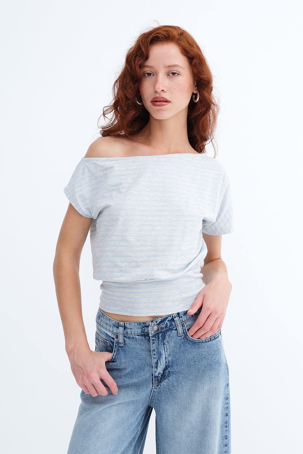 Blue---Grey_Striped-Elastic-Hem-T-Shirt-addax