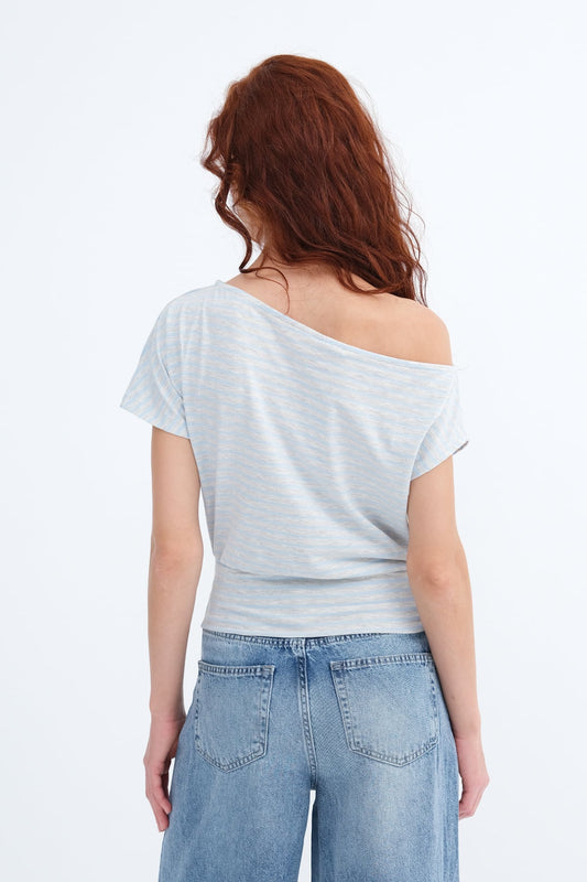 Blue---Grey_Striped-Elastic-Hem-T-Shirt-addax