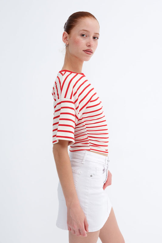 Ecru---Red_Side-Zip-Striped-Blouse-addax