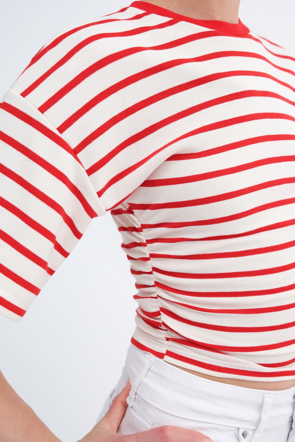 Ecru---Red_Side-Zip-Striped-Blouse-addax
