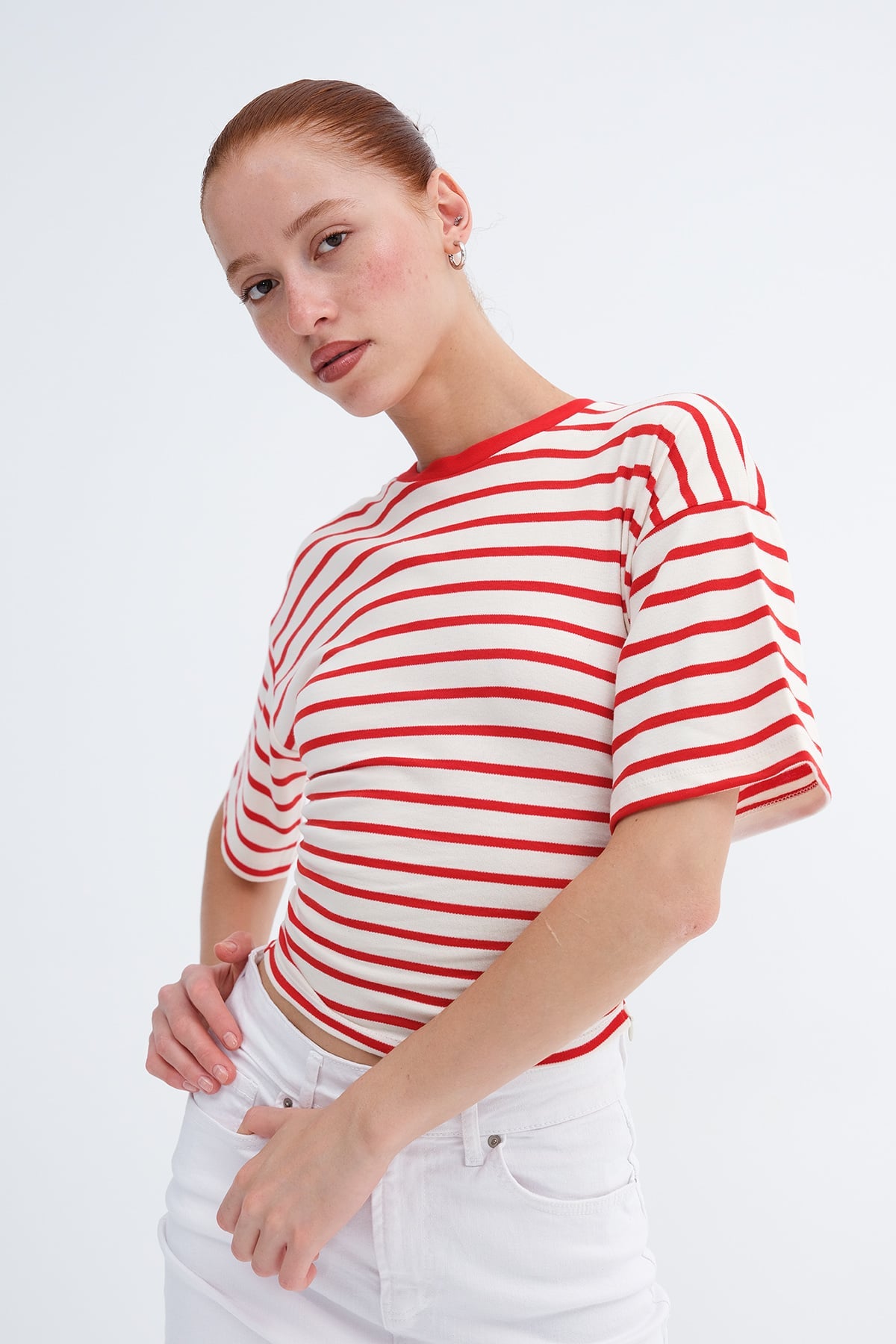 Ecru---Red_Side-Zip-Striped-Blouse-addax