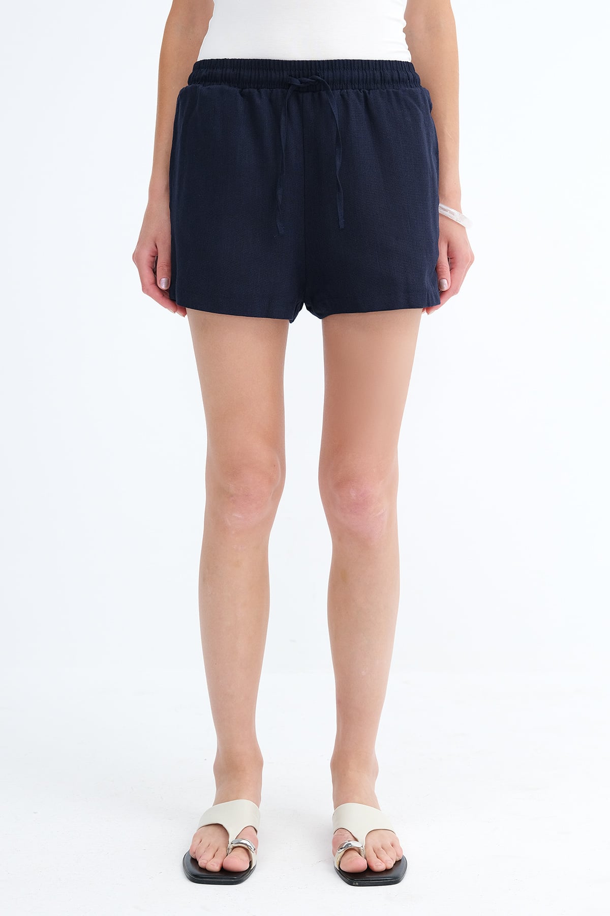 Dark-Night-Blue_Elastic-Waist-Linen-Shorts-addax