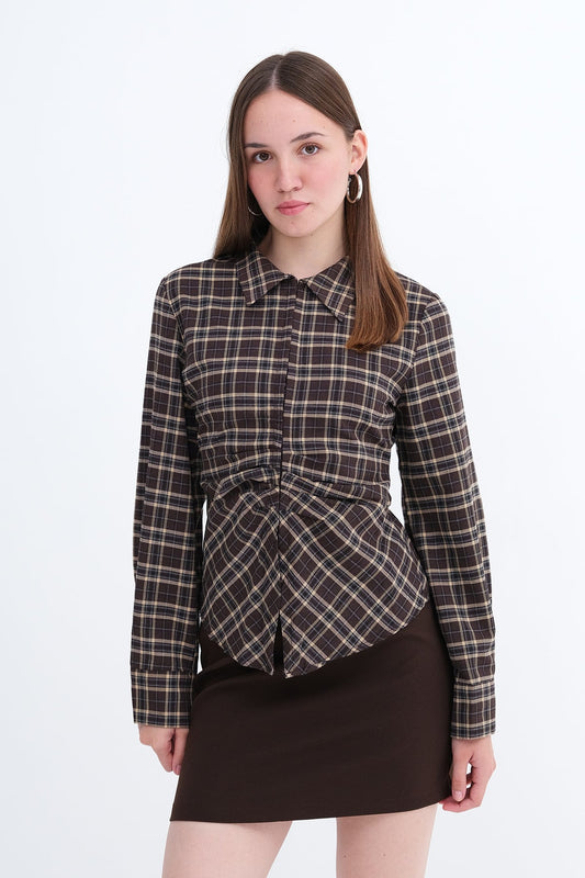 Brown_Pleated-Detail-Checked-Shirt-addax