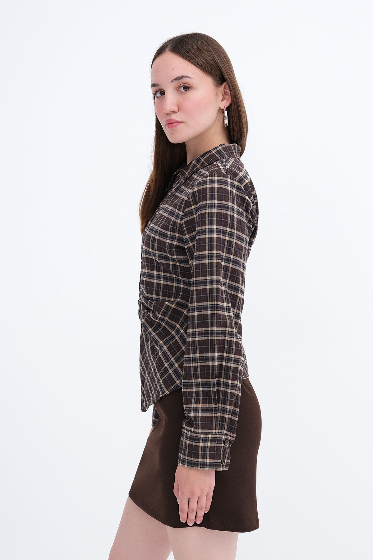 Brown_Pleated-Detail-Checked-Shirt-addax