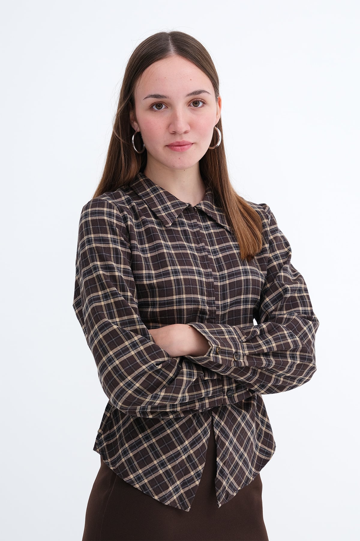 Brown_Pleated-Detail-Checked-Shirt-addax