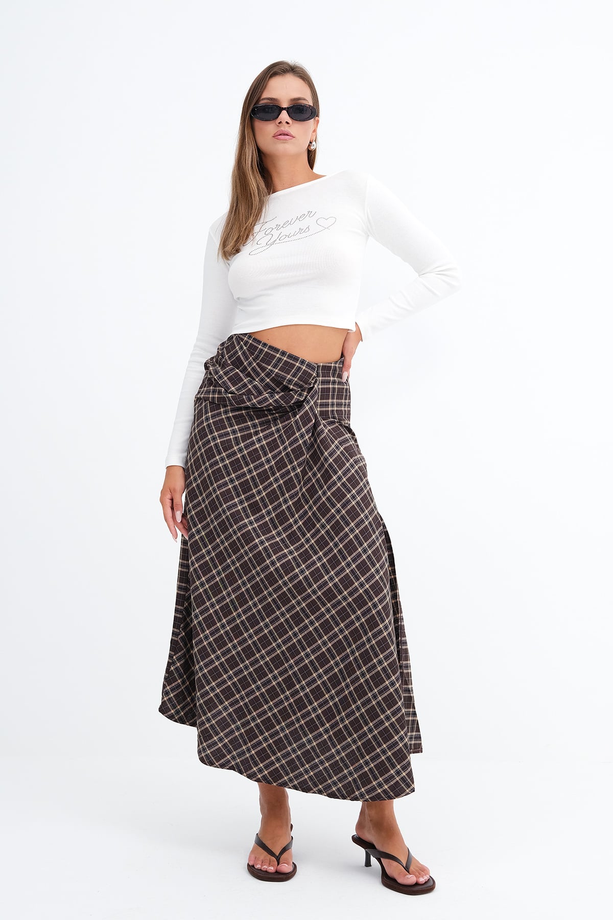 Brown_Checked-Midi-Skirt-addax