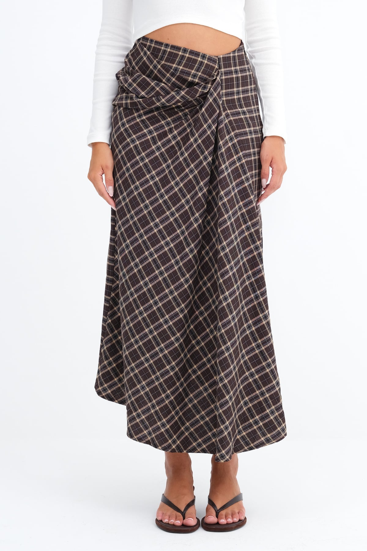 Brown_Checked-Midi-Skirt-addax