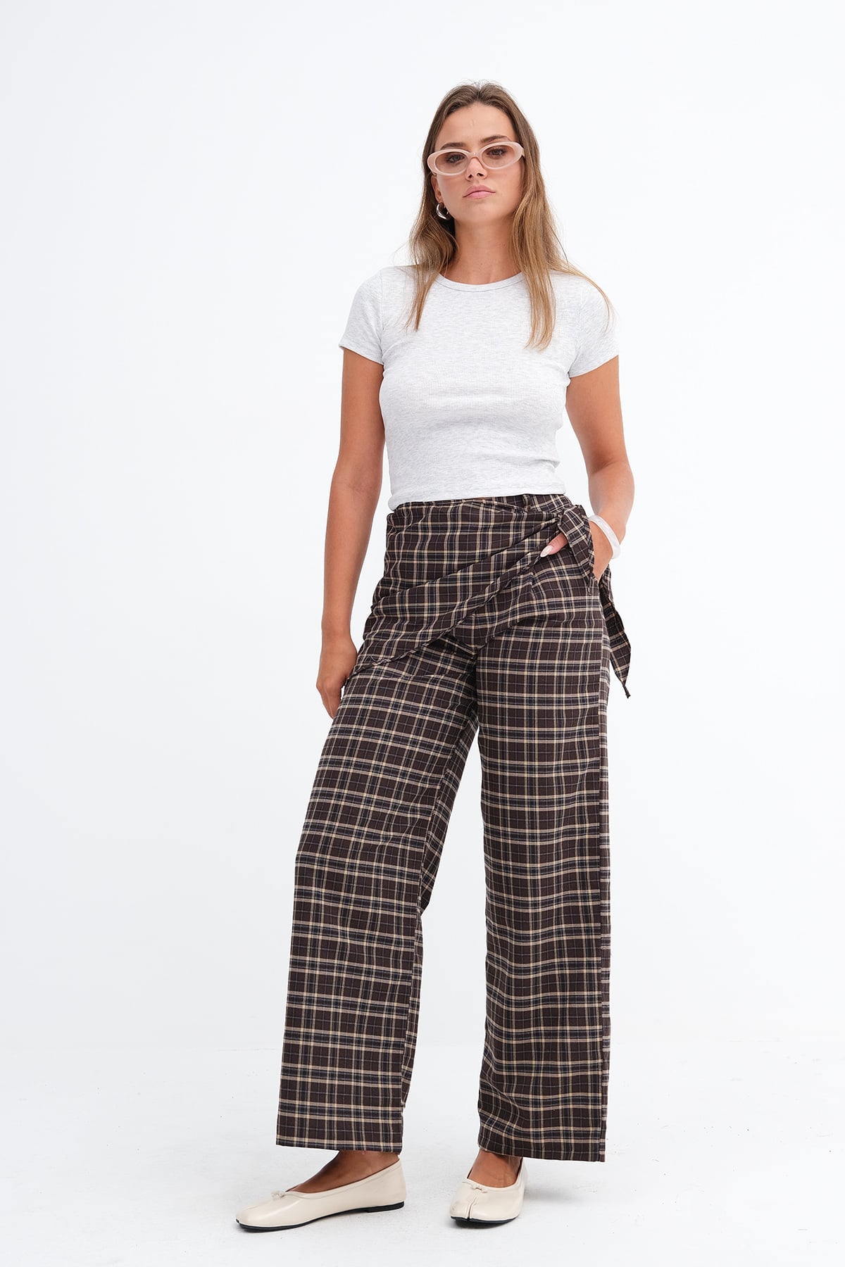 Checked Tie Detail Pants