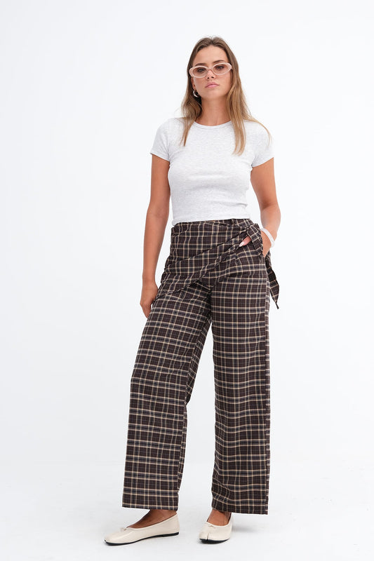Brown_Checked-Tie-Detail-Pants-addax