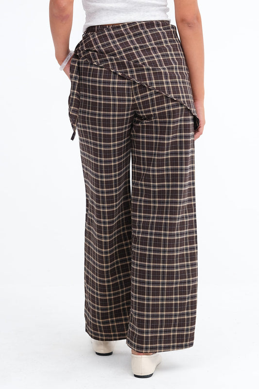 Brown_Checked-Tie-Detail-Pants-addax