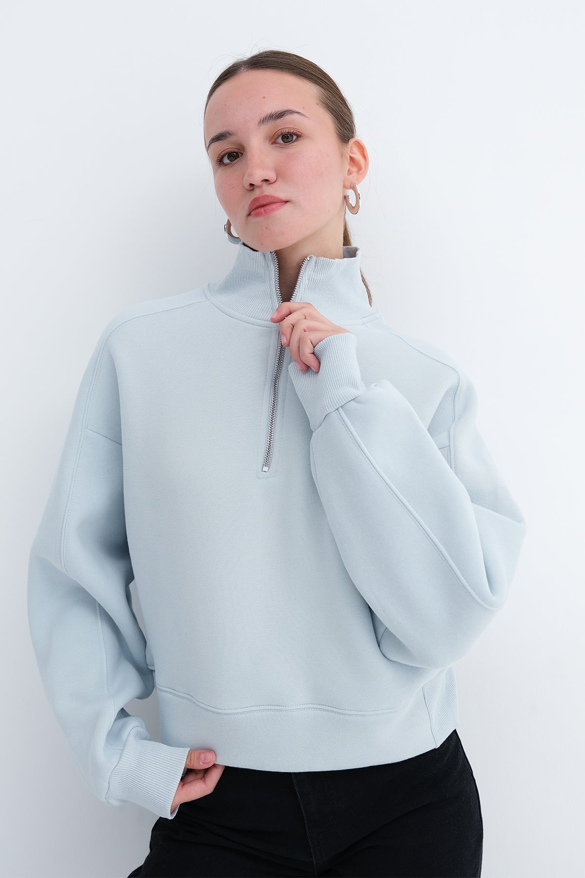 Zippered Collar Fleece Sweatshirt