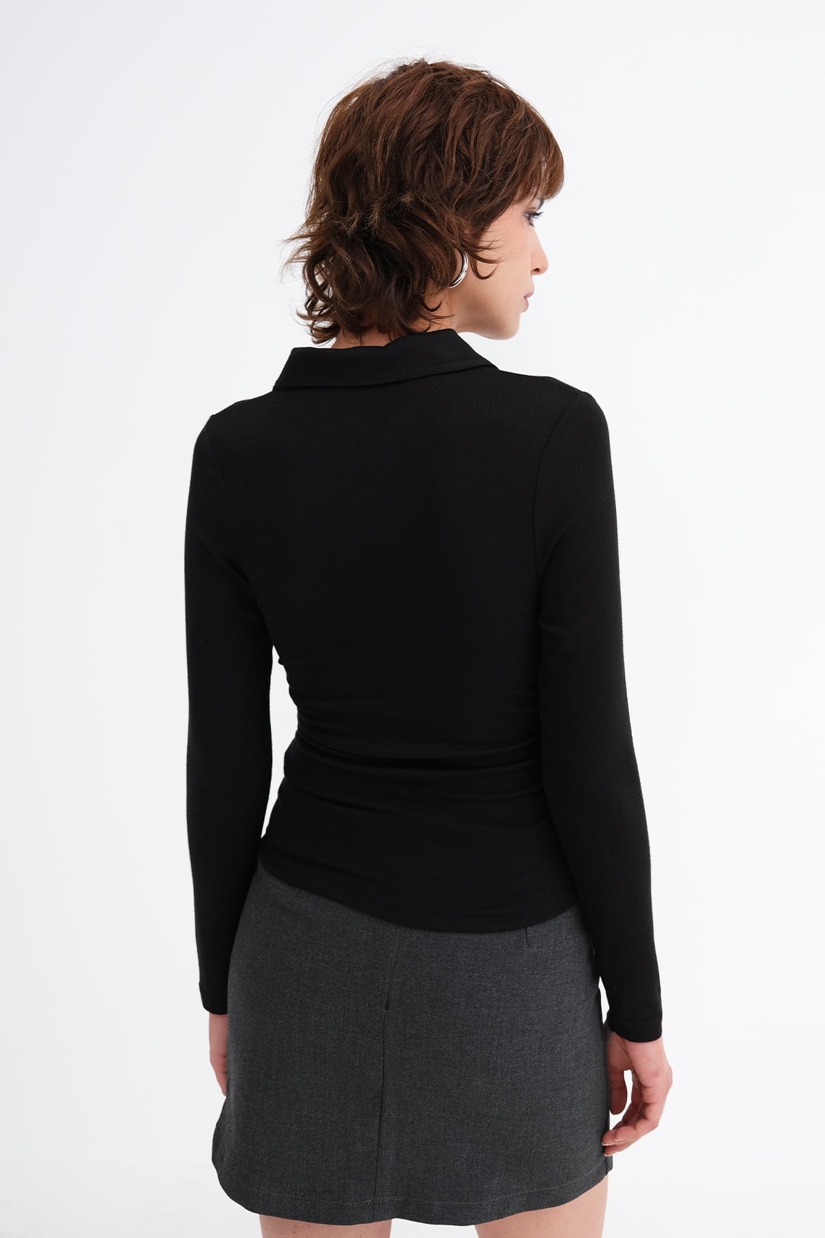 Black_Polo-Collar-Ruched-Blouse-addax