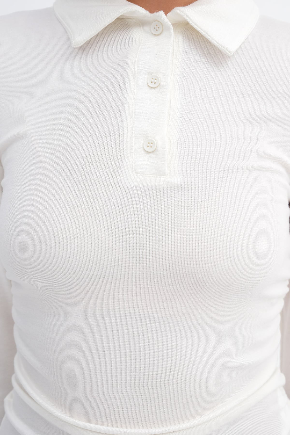 Ecru_Polo-Collar-Ruched-Blouse-addax