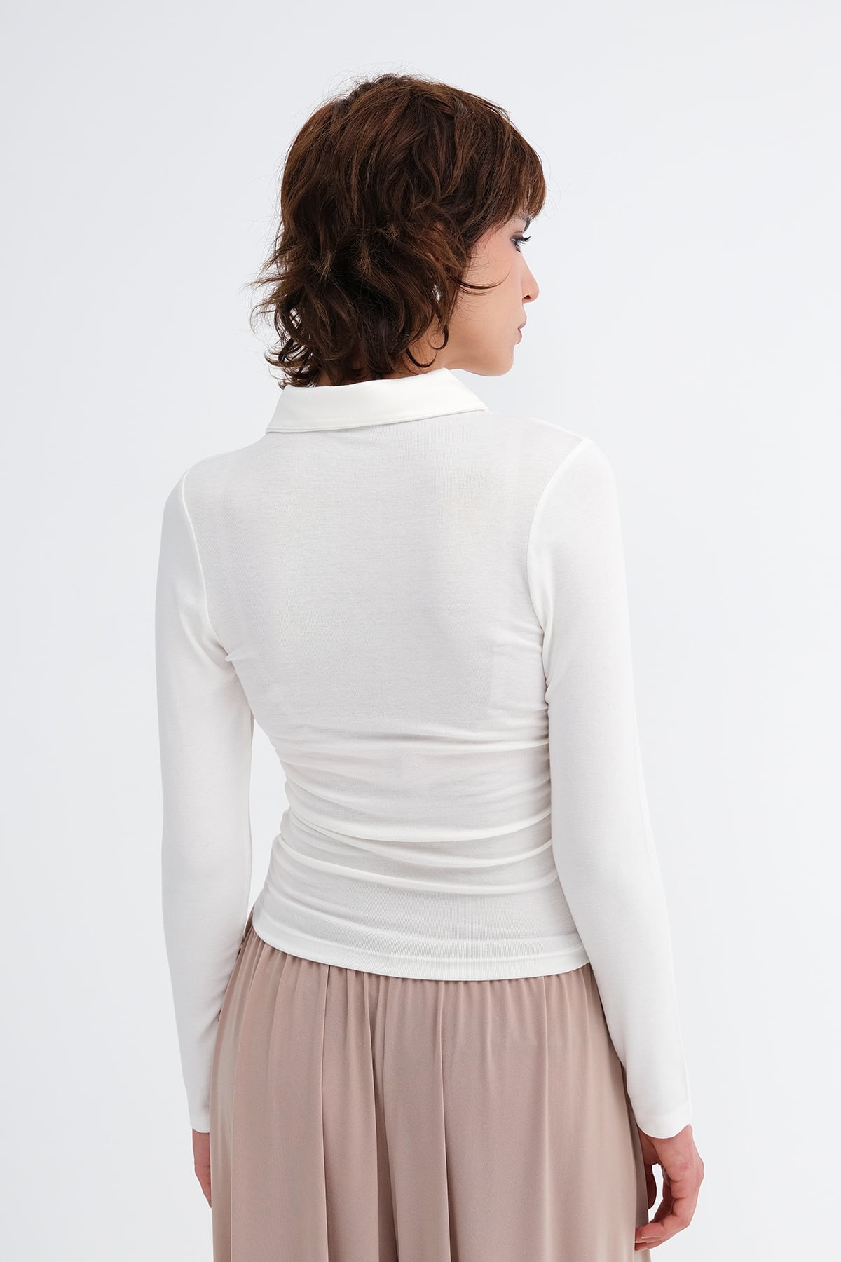 Ecru_Polo-Collar-Ruched-Blouse-addax