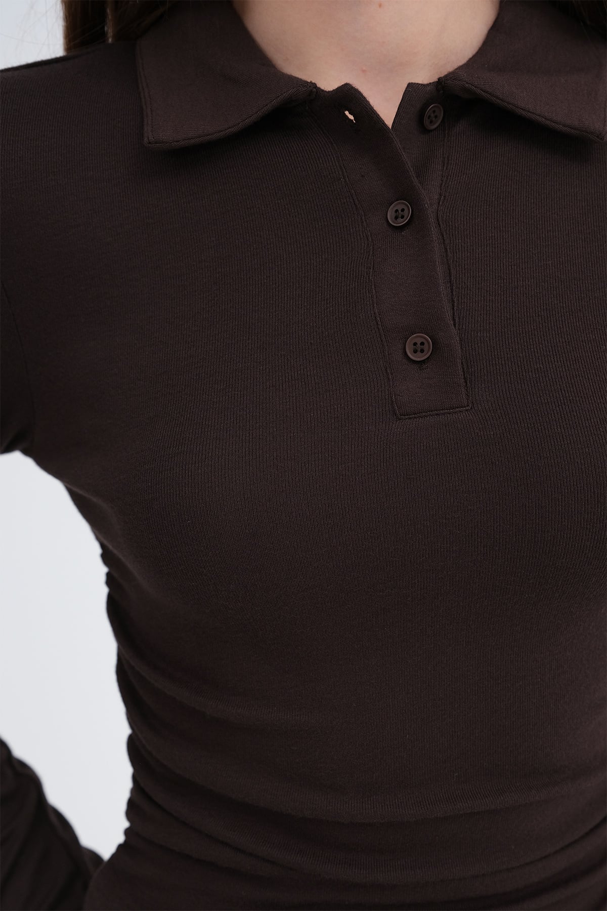 Bitter-Coffee_Polo-Collar-Ruched-Blouse-addax