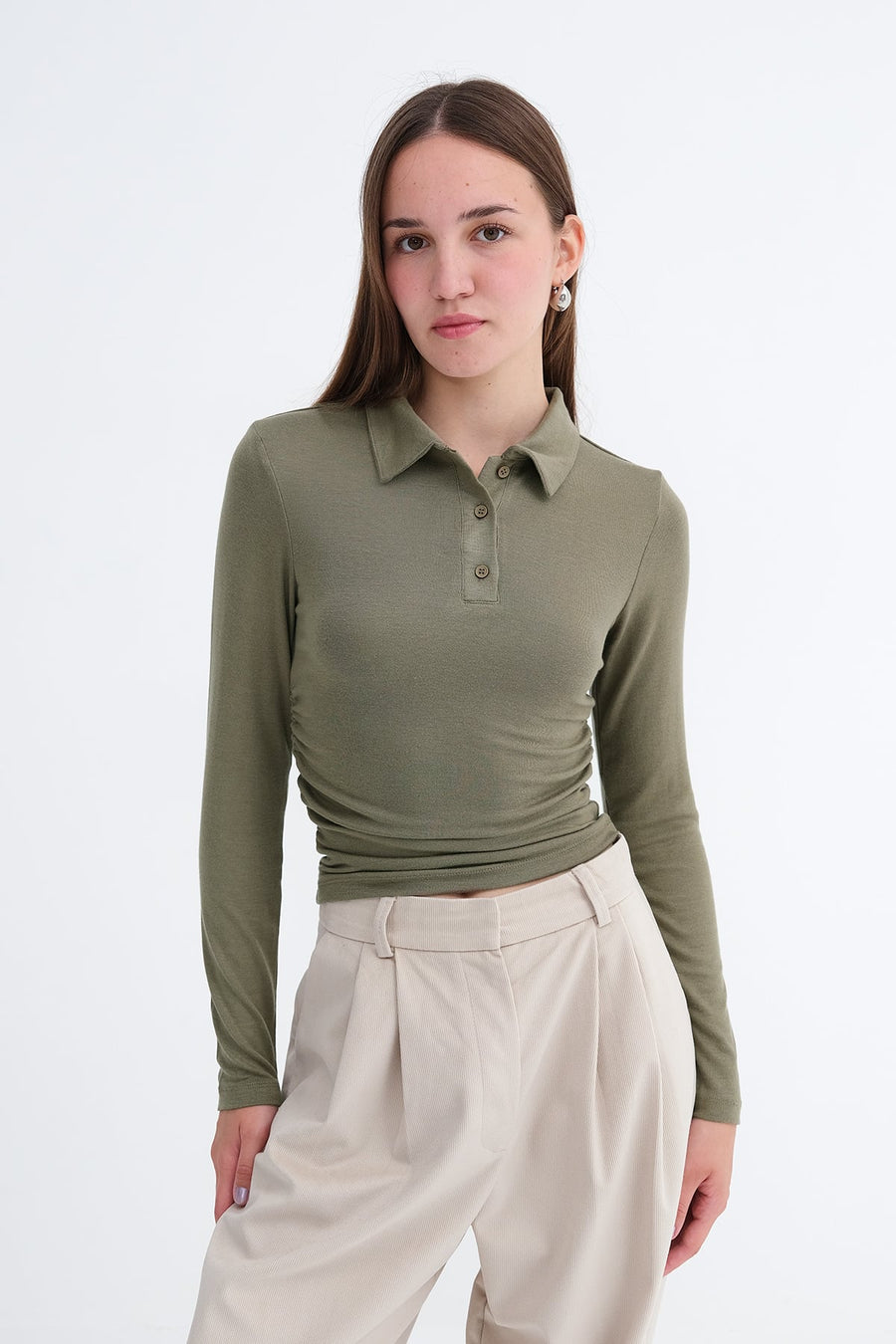 Laurel_Polo-Collar-Ruched-Blouse-addax