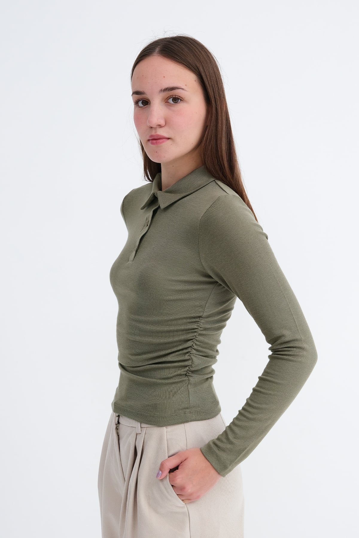 Laurel_Polo-Collar-Ruched-Blouse-addax
