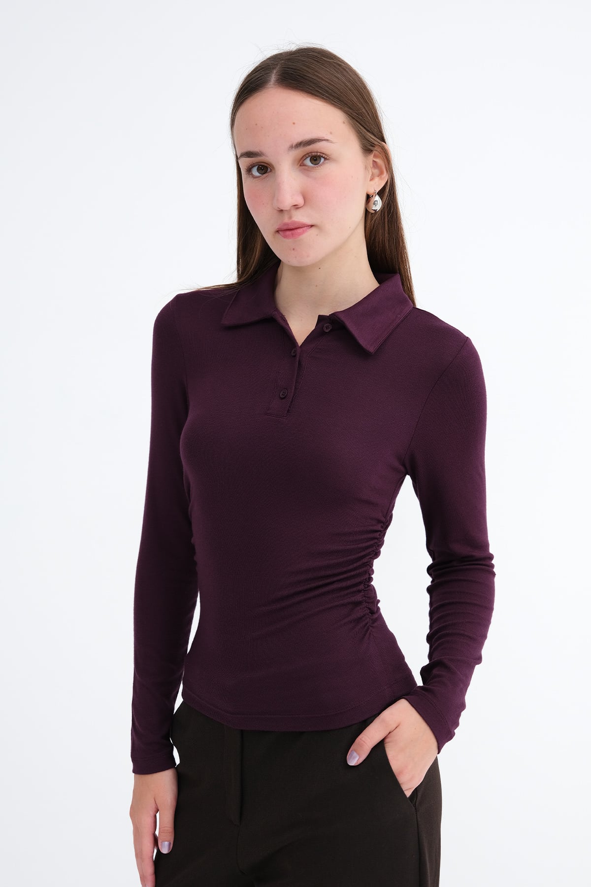 Gardenia_Polo-Collar-Ruched-Blouse-addax