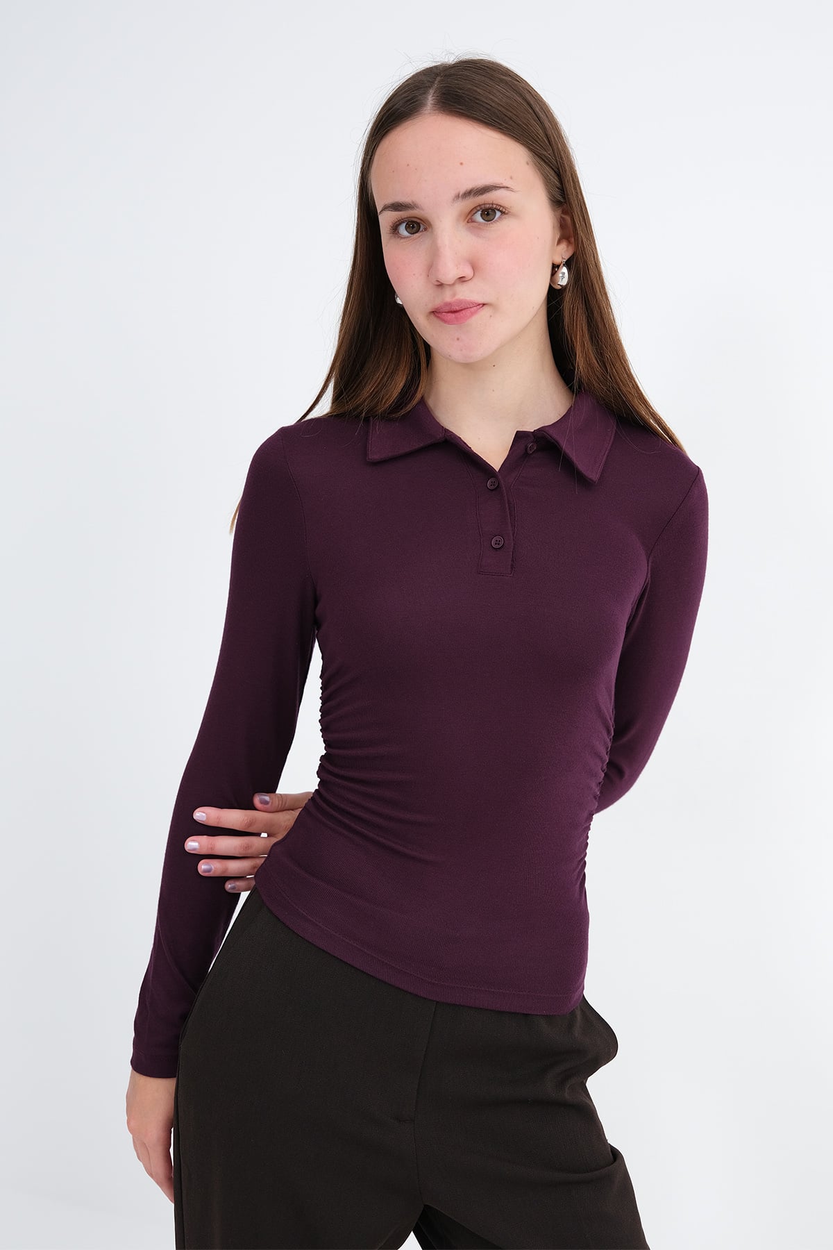 Gardenia_Polo-Collar-Ruched-Blouse-addax
