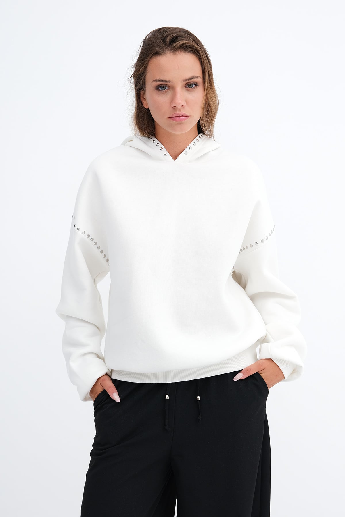 Stud Detail Fleece Sweatshirt