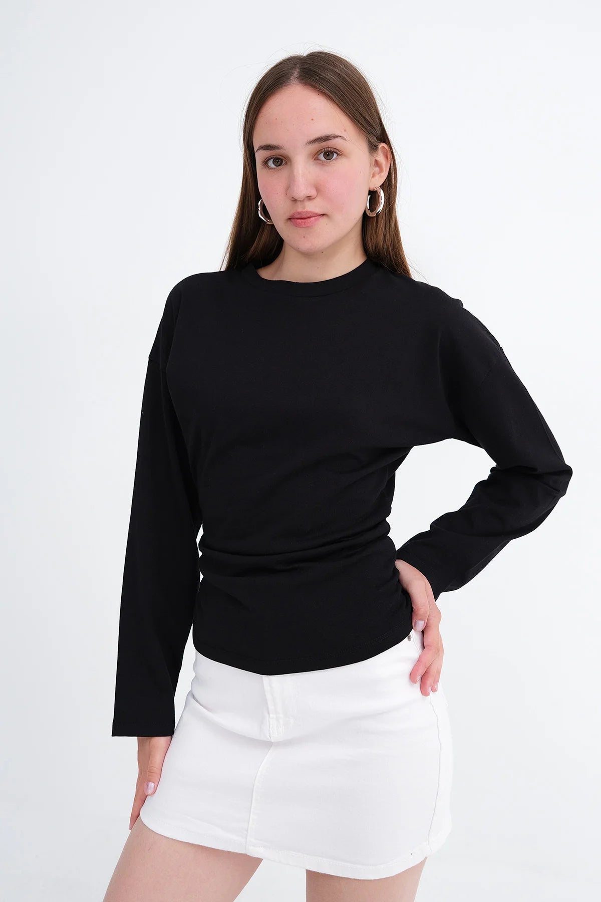 Black_Ruched-Long-Sleeve-T-shirt-addax